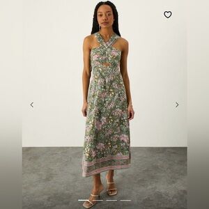 Green Floral Maxi Dress with Pink Accents